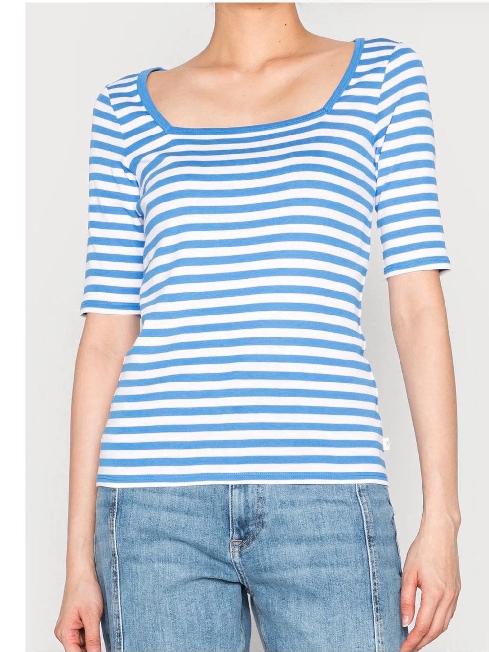 Esprits EDC Blue and White Striped Square  Neck Tee